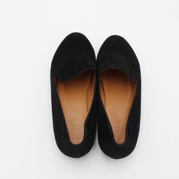 J Crew Suede Loafer Womens 7.5 Black Leather Minimalist Ballet Flat Slip On Shoe - Picture 3 of 9
